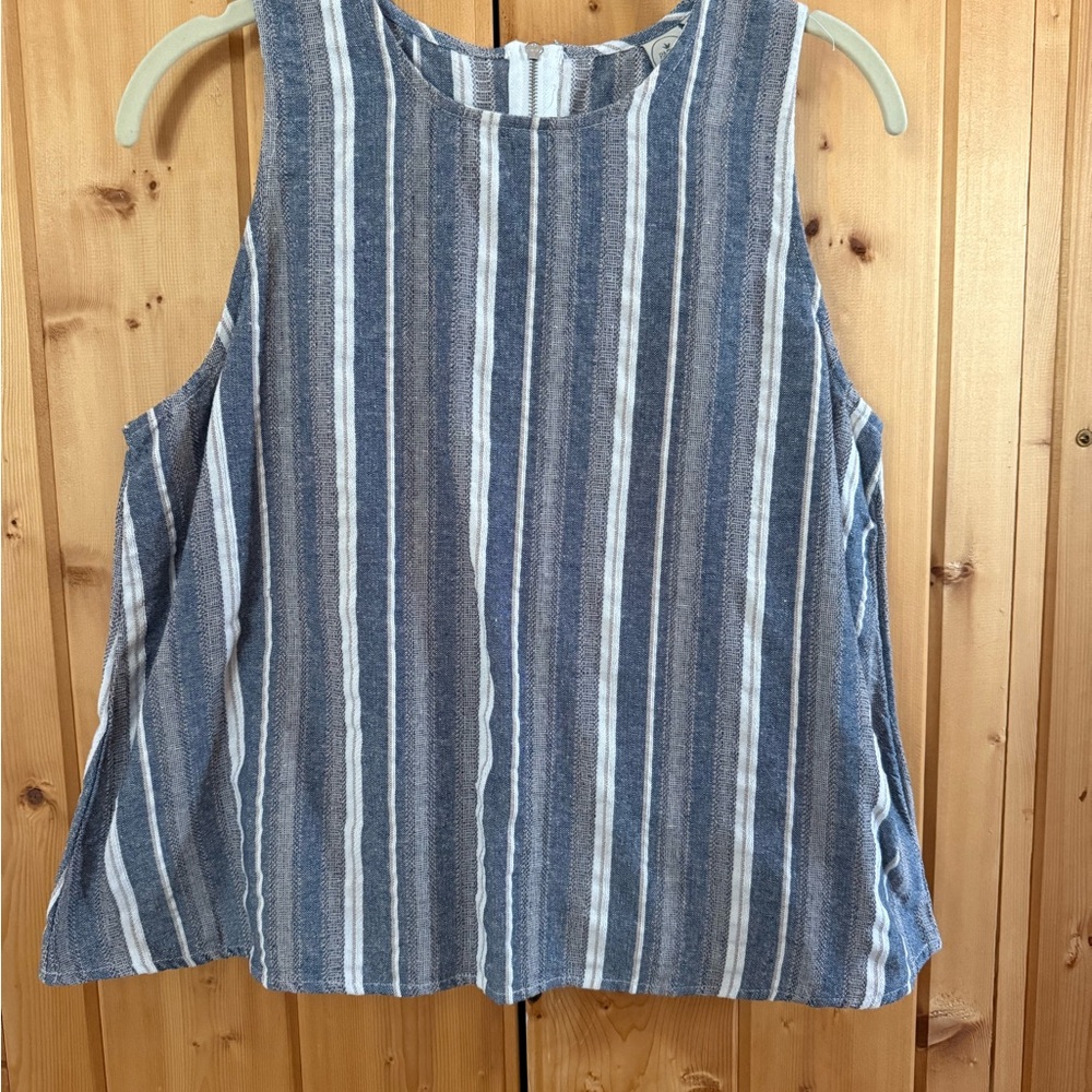 Paper Crane Linen Size L Blue and White Striped Tank Top